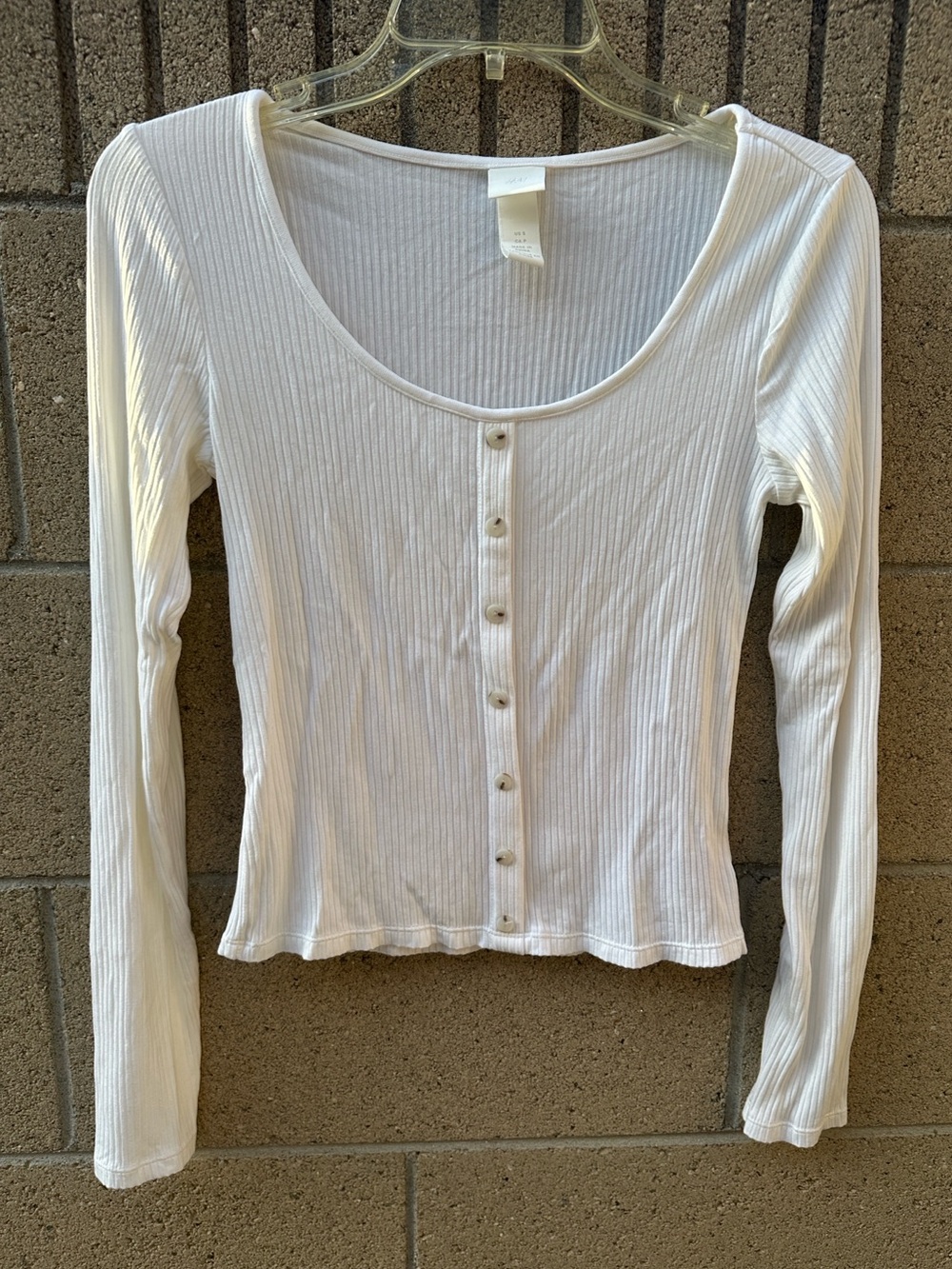 H&M | Women’s S White Ribbed Long Sleeved Top
